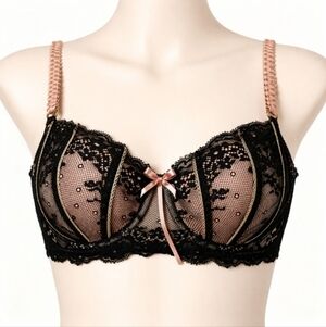 Elle Macpherson Dentelle  Balconette Bra 34C Black Lace Blush Demi Underwired